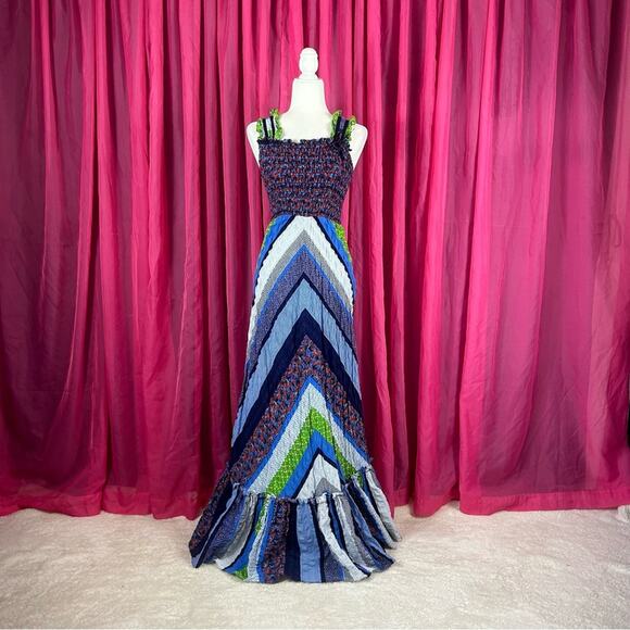 Vintage 70s Phase II California patchwork smocked bust maxi dress, small Tall - Picture 1 of 8